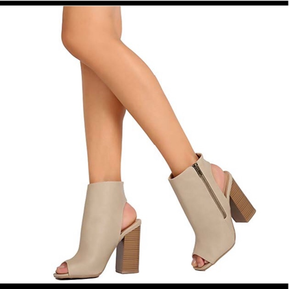 Wild Diva • Leatherette Peep Toe Open Back Bootie